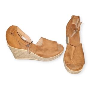 Universal Thread Brown Suede Open Toe Espadrille Platform Wedges sz 8